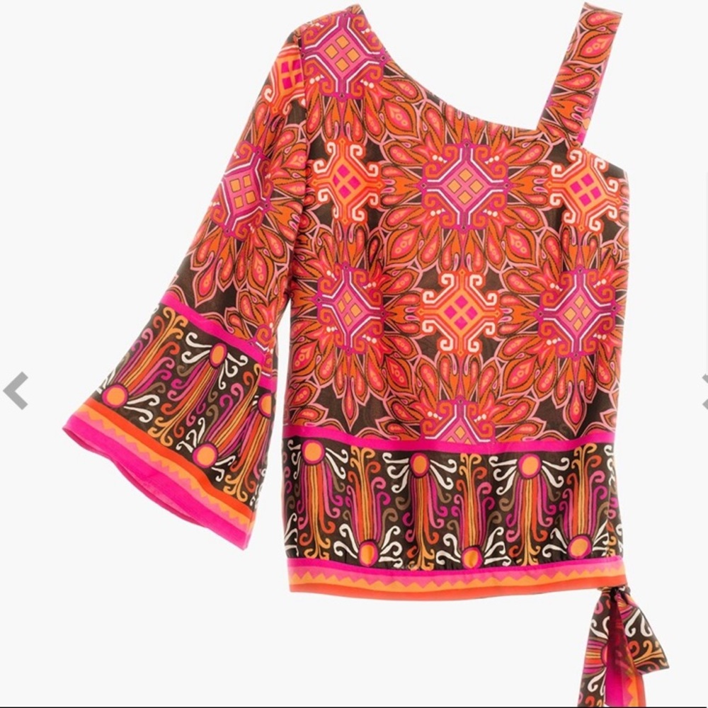CHICO’S Zanzibar Crepe One Shoulder blouse chip’s size O